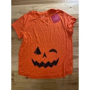 Isabel Maternity Halloween Fall short sleeved t-shirt size L Orange Pumpkin